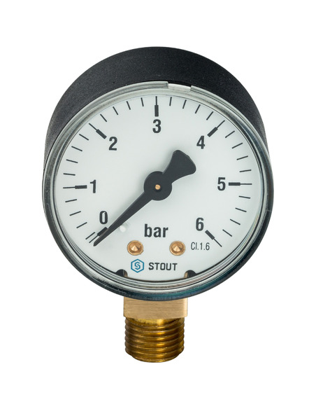 Манометр STOUT 50 мм, 1/4", 0-6 бар, радиальный