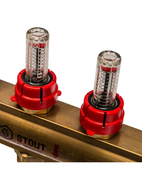 Коллектор STOUT из латуни в сборе с расходомерами 11 вых.