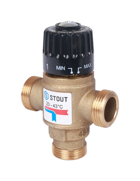 Термостатический смесительный клапан STOUT 20-43°C, 3/4" НР, Kvs 1,6