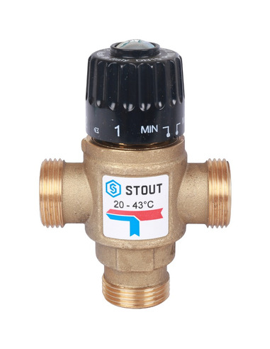 Термостатический смесительный клапан STOUT 20-43°C, 3/4" НР, Kvs 1,6