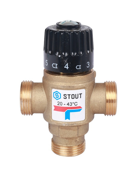 Термостатический смесительный клапан STOUT 20-43°C, 3/4" НР, Kvs 1,6
