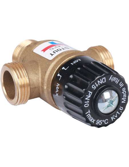 Термостатический смесительный клапан STOUT 20-43°C, 3/4" НР, Kvs 1,6