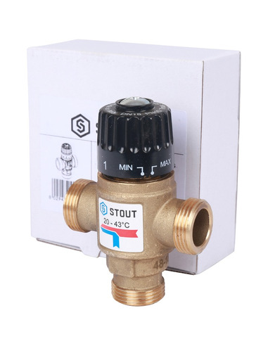 Термостатический смесительный клапан STOUT 20-43°C, 3/4" НР, Kvs 1,6