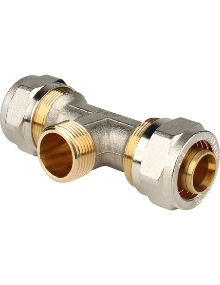 Тройник переходной STOUT 26x3/4"х26 НР для металлопластиковых труб обжим