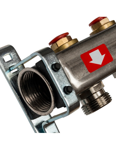 Коллектор STOUT из нержавеющей стали без расходомеров 2 вых. с воздухоотводчиком и сливом