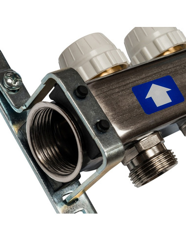 Коллектор STOUT из нержавеющей стали без расходомеров 2 вых. с воздухоотводчиком и сливом