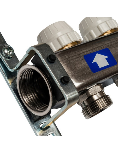 Коллектор STOUT из нержавеющей стали без расходомеров 2 вых. с воздухоотводчиком и сливом