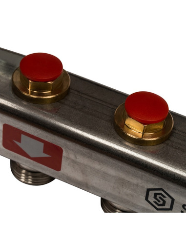 Коллектор STOUT из нержавеющей стали без расходомеров 2 вых. с воздухоотводчиком и сливом