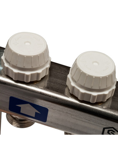 Коллектор STOUT из нержавеющей стали без расходомеров 2 вых. с воздухоотводчиком и сливом