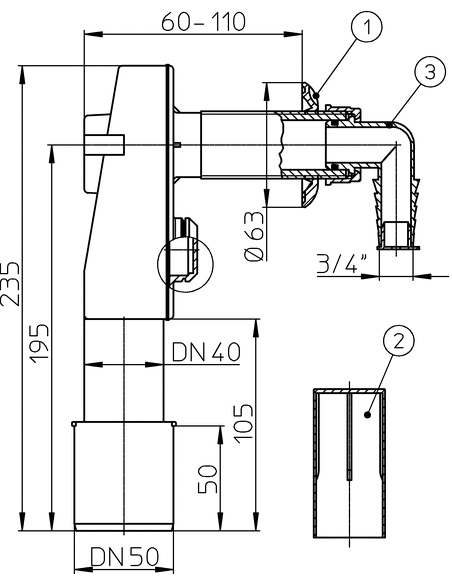 Сифон встроенный HL400ECO для стиральной или посудомоечной машины