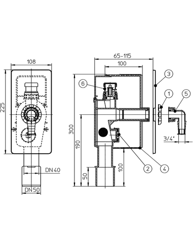 Сифон встроенный HL404.1 для стиральной или посудомоечной машины