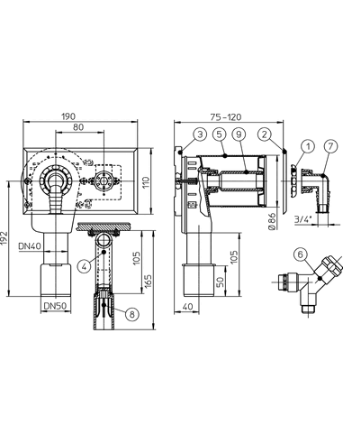 Сифон встроенный HL406 для стиральной или посудомоечной машины