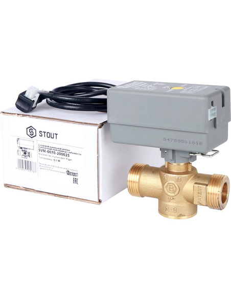 Клапан двухходовой зональный STOUT 1" НР с сервоприводом 230V, Kvs 12