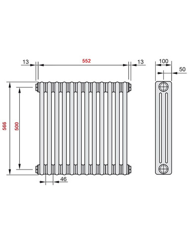 Радиатор трубчатый Zehnder Charleston 3057/12 1270/7610 1/2" RAL9016 (кроншт. в компл.)