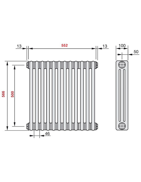 Радиатор трубчатый Zehnder Charleston 3057/12 1270/7610 1/2" RAL9016 (кроншт. в компл.)