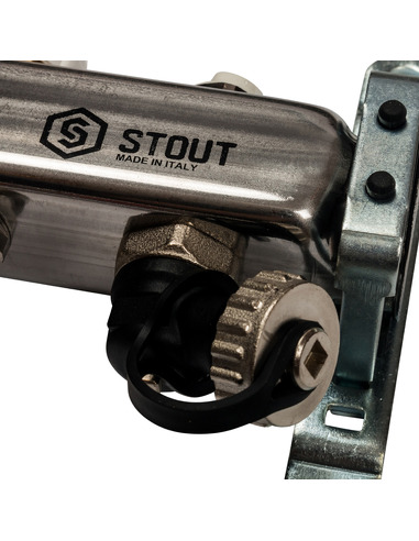 Коллектор STOUT из нержавеющей стали с расходомерами 4 вых. с воздухоотводчиком и сливом