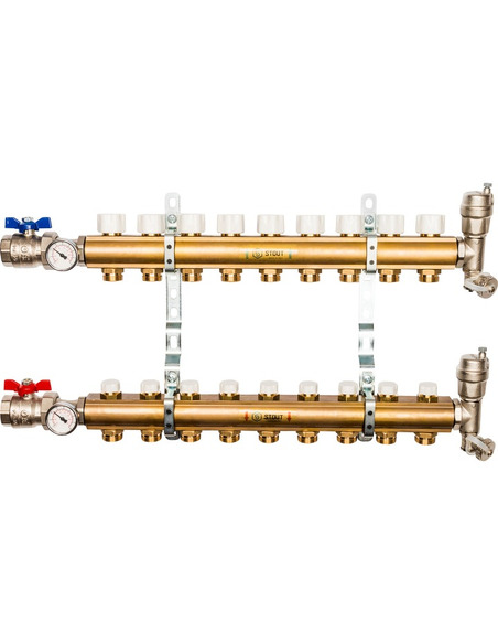 Коллектор STOUT из латуни в сборе без расходомеров 9 вых.