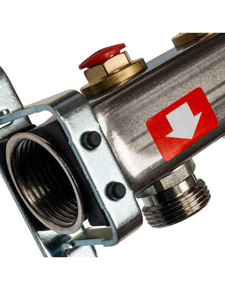 Коллектор STOUT из нержавеющей стали без расходомеров 3 вых. с воздухоотводчиком и сливом