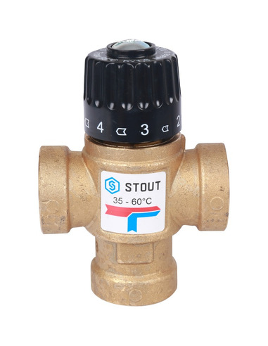 Термостатический смесительный клапан STOUT 35-60°C, 3/4" ВР, Kvs 1,6