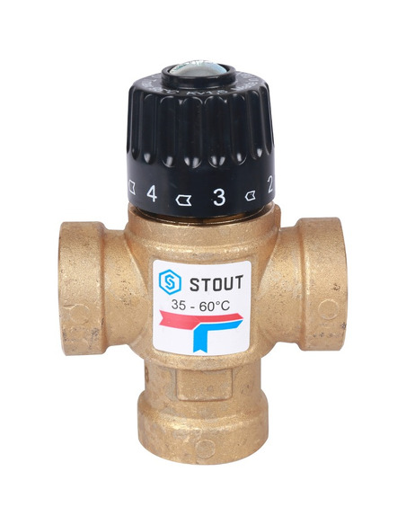 Термостатический смесительный клапан STOUT 35-60°C, 3/4" ВР, Kvs 1,6