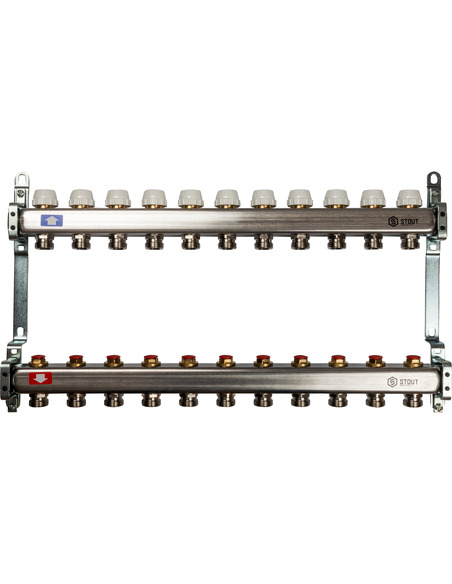 Коллектор STOUT из нержавеющей стали без расходомеров 11 вых.