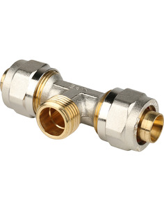 Тройник переходной STOUT 20x1/2"х20 НР для металлопластиковых труб обжим