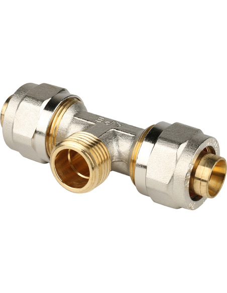 Тройник переходной STOUT 20x1/2"х20 НР для металлопластиковых труб обжим