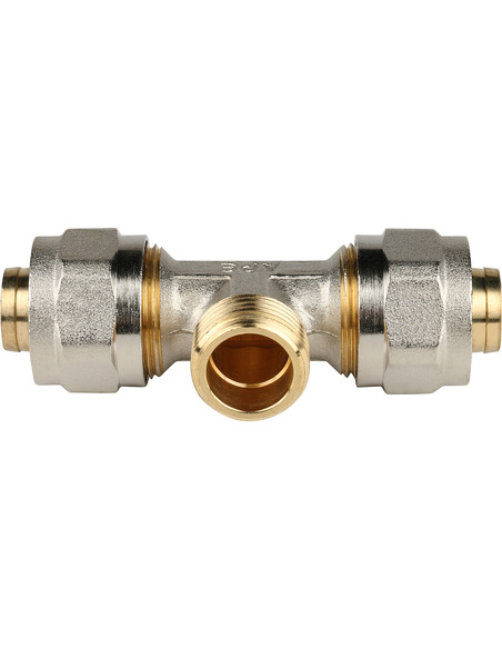 Тройник переходной STOUT 20x1/2"х20 НР для металлопластиковых труб обжим