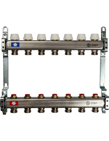 Коллектор STOUT из нержавеющей стали без расходомеров 7 вых.