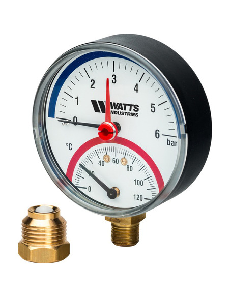 Термоманометр Watts F+R828 TMRP 80 мм, 0-120ºС, 0-6 бар радиальный