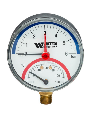 Термоманометр Watts F+R828 TMRP 80 мм, 0-120ºС, 0-6 бар радиальный