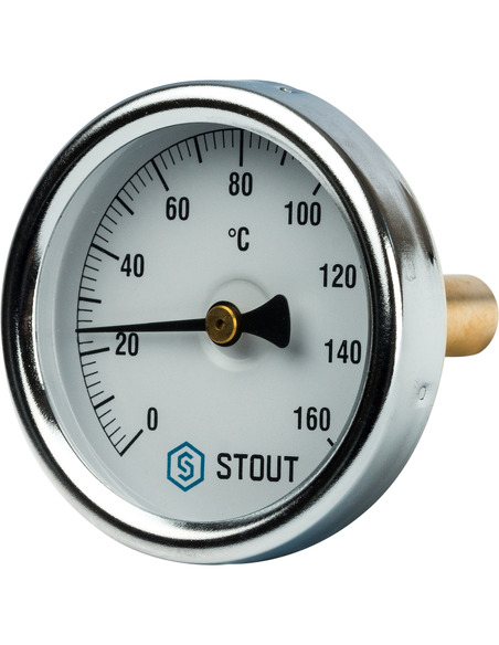Термометр биметаллический STOUT 63 мм, 0-160ºС погружной, гильза 50 мм