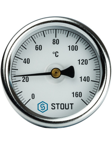 Термометр биметаллический STOUT 63 мм, 0-160ºС погружной, гильза 50 мм