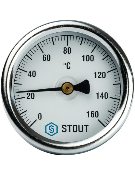 Термометр биметаллический STOUT 63 мм, 0-160ºС погружной, гильза 50 мм