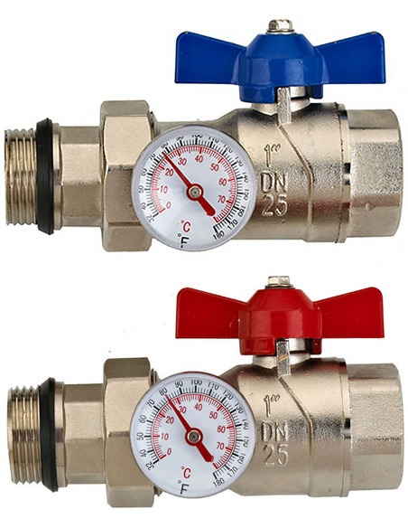 Комплект прямых шаровых кранов WESTER с термометрами 1”