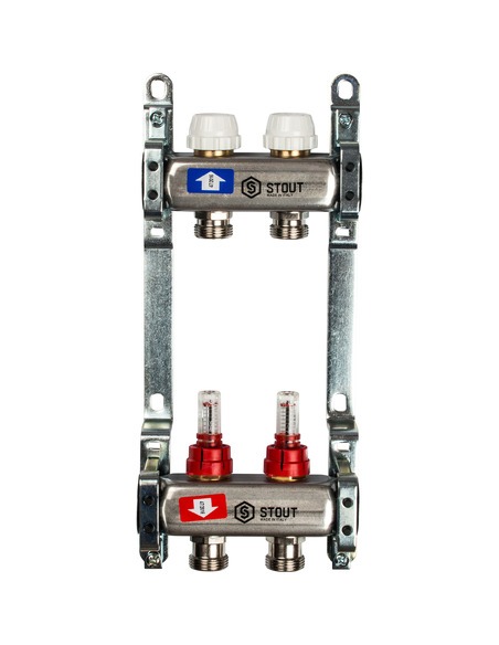 Коллектор STOUT из нержавеющей стали с расходомерами 2 вых.