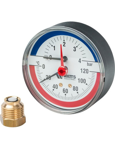 Термоманометр Watts F+R818 TMAP 80 мм, 0-120ºС, 0-4 бар аксиальный