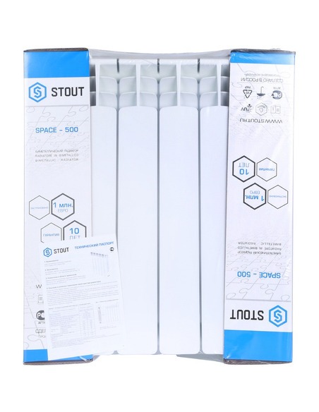 Биметаллический радиатор STOUT Space 500 х6 нижн. подкл.