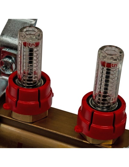 Коллектор STOUT из латуни в сборе с расходомерами 4 вых.