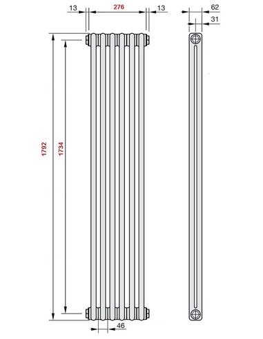 Радиатор трубчатый Zehnder Charleston 2180/06 1270/7610 1/2" RAL9016 (кроншт. в компл.)