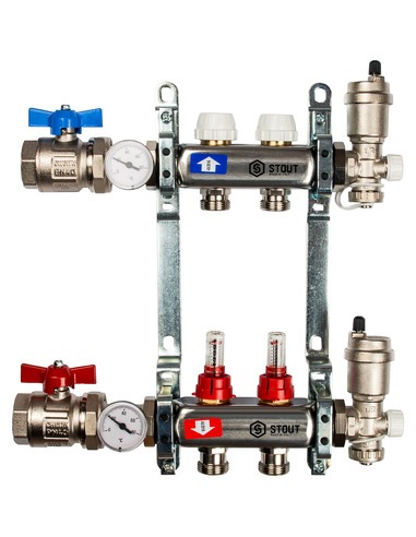Коллектор STOUT из нержавеющей стали в сборе с расходомерами 2 вых.