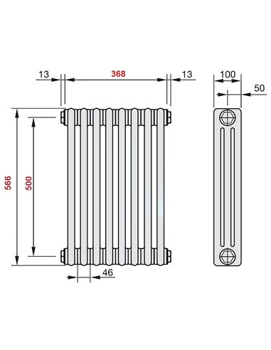 Радиатор трубчатый Zehnder Charleston 3057/08 1270/7610 1/2" RAL9016 (кроншт. в компл.)