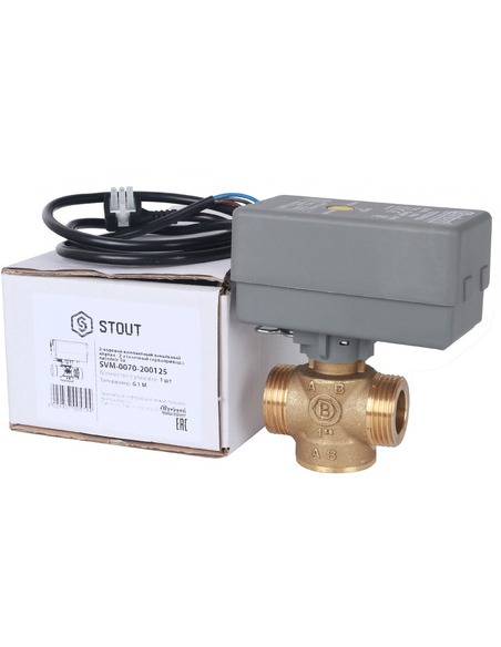 Клапан двухходовой зональный STOUT 1" НР с сервоприводом 230V, Kvs 12 (компактный)