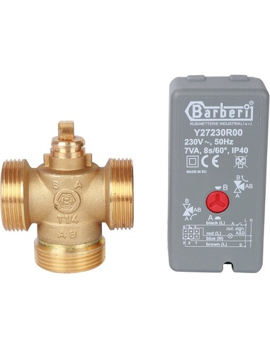 Клапан трехходовой зональный STOUT 1 1/4" НР с сервоприводом 230V, Kvs 8 (компактный)