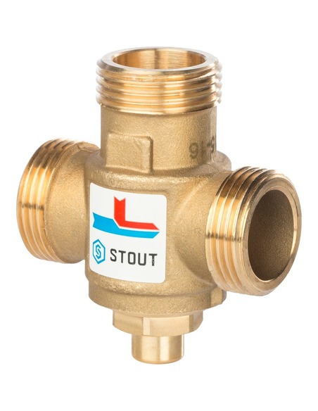 Термостатический смесительный клапан STOUT 60°C, 1 1/2" НРх1" НРх1 1/2" НГ, Kvs 3,2