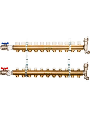 Коллектор STOUT из латуни в сборе без расходомеров 11 вых.