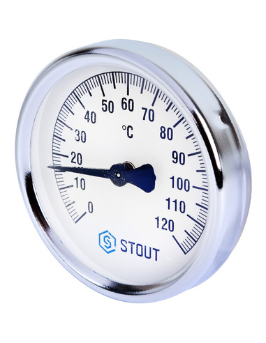 Термометр биметаллический STOUT 80 мм, 0-120ºС накладной
