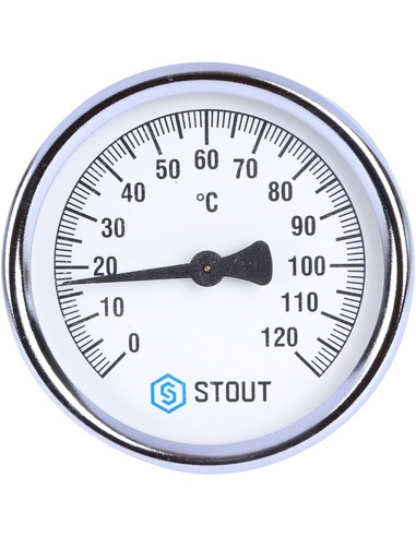 Термометр биметаллический STOUT 80 мм, 0-120ºС накладной