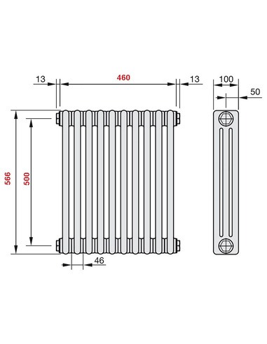 Радиатор трубчатый Zehnder Charleston 3057/10 1270/7610 1/2" RAL9016 (кроншт. в компл.)