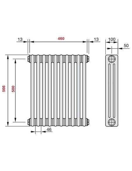 Радиатор трубчатый Zehnder Charleston 3057/10 1270/7610 1/2" RAL9016 (кроншт. в компл.)
